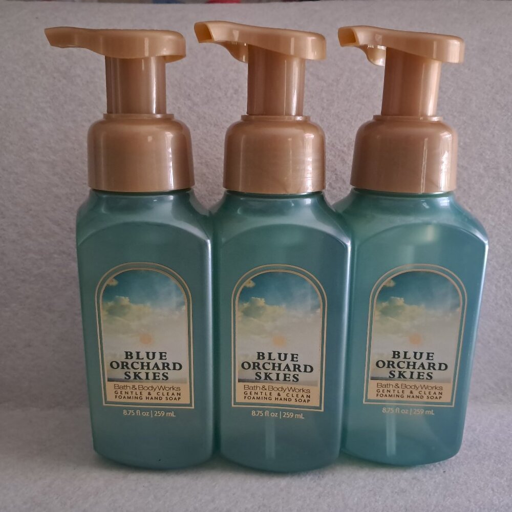 3x Bath & Body Works BLUE ORCHARD SKIES Gentle Foaming Hand Soap 8.75 oz NEW